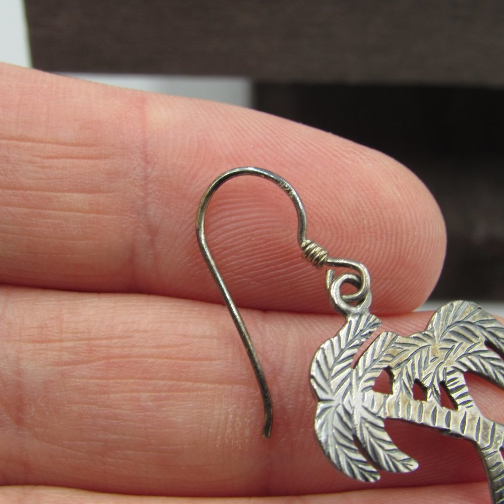 Sterling Silver Rustic Palm Tree Dangle Earrings View 2